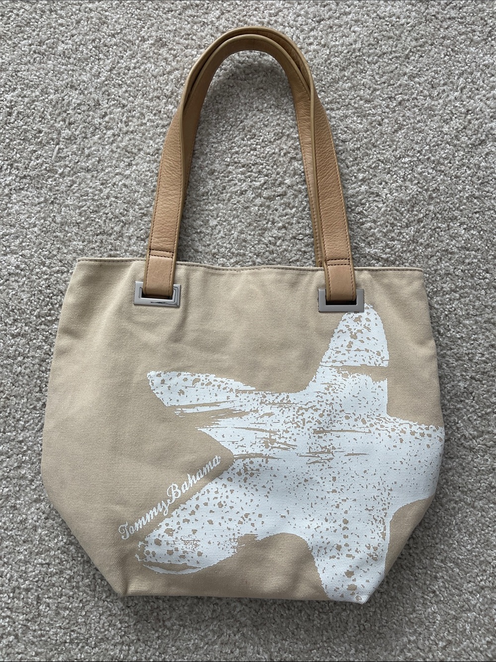 Tommy Bahama Tan Canvas Tote with White Starfish Graphic